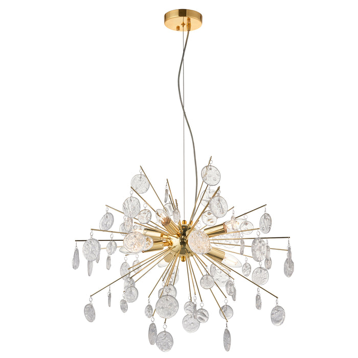 Endon 90294 Calla 8lt Pendant Gold effect plate & clear glass 8 x 6W LED E14 (Required) - westbasedirect.com