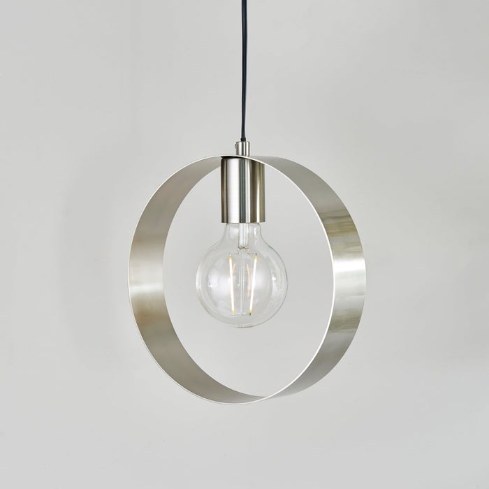 Endon 90454 Hoop 1lt Pendant Brushed nickel plate 40W E27 GLS (Required) - westbasedirect.com