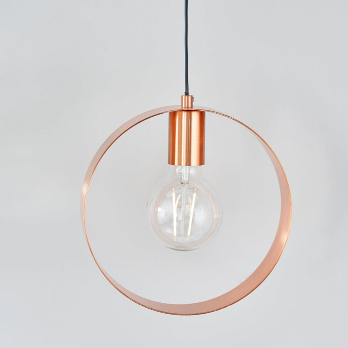 Endon 90456 Hoop 1lt Pendant Brushed copper plate 40W E27 GLS (Required) - westbasedirect.com