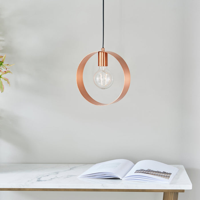 Endon 90456 Hoop 1lt Pendant Brushed copper plate 40W E27 GLS (Required) - westbasedirect.com