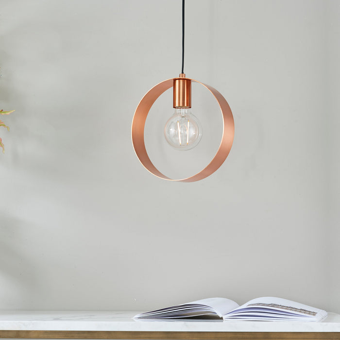 Endon 90456 Hoop 1lt Pendant Brushed copper plate 40W E27 GLS (Required) - westbasedirect.com