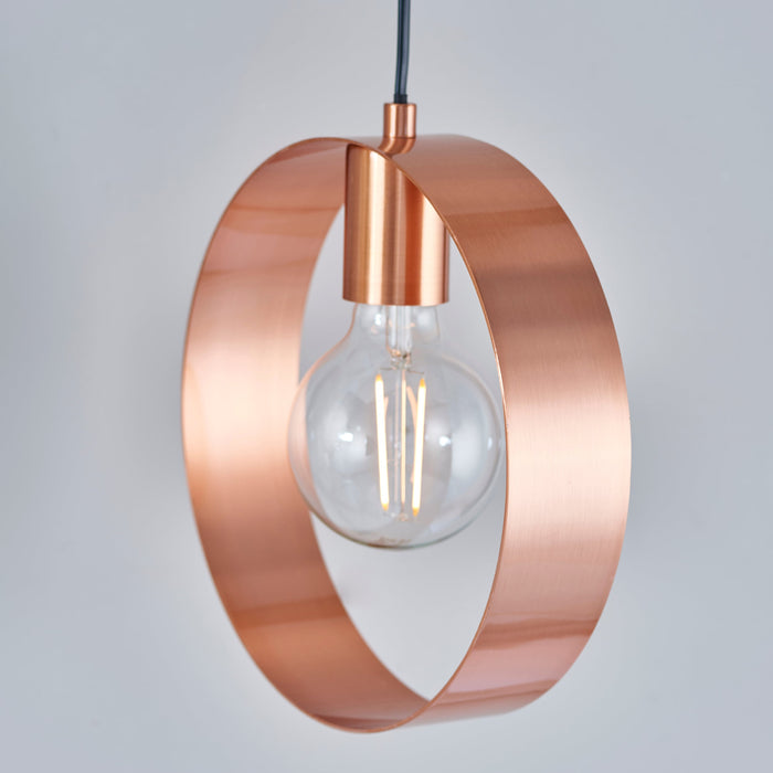 Endon 90456 Hoop 1lt Pendant Brushed copper plate 40W E27 GLS (Required) - westbasedirect.com