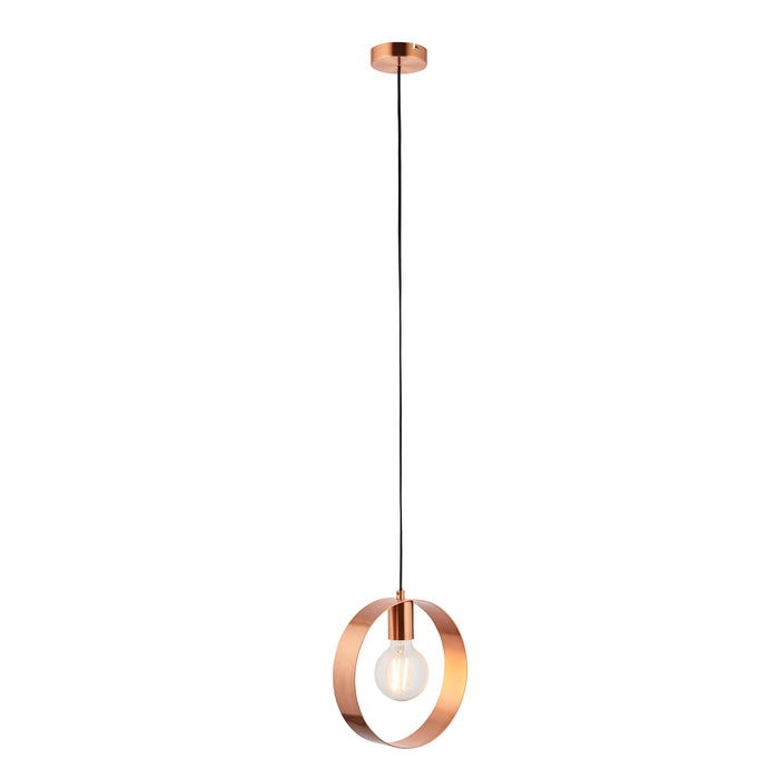 Endon 90456 Hoop 1lt Pendant Brushed copper plate 40W E27 GLS (Required) - westbasedirect.com