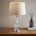 Endon 90535 Gideon 1lt Table Clear glass, nickel plate & white linen fabric 60W E27 GLS (Required) - westbasedirect.com