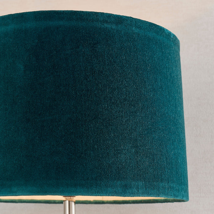 Endon 90545 Winslet 1lt Table Clear hammered glass & bright nickel plate with teal velvet 40W E27 GLS (Required) - westbasedirect.com