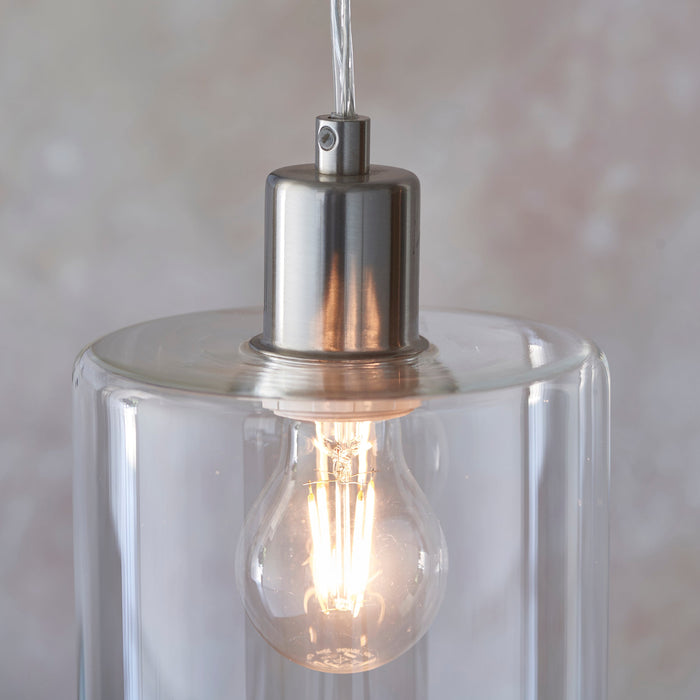 Endon 90563 Toledo 1lt Pendant Brushed nickel plate & clear glass 40W E27 GLS (Required) - westbasedirect.com