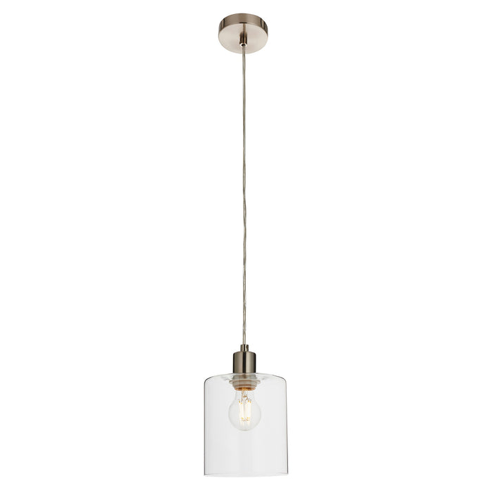 Endon 90563 Toledo 1lt Pendant Brushed nickel plate & clear glass 40W E27 GLS (Required) - westbasedirect.com