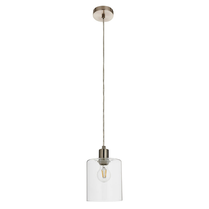 Endon 90563 Toledo 1lt Pendant Brushed nickel plate & clear glass 40W E27 GLS (Required) - westbasedirect.com