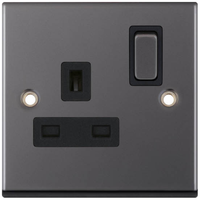 Selectric 7MPRO-421 7M-PRO 1 Gang 13A Switched DP Socket Outlet - Black Nickel, Black Insert