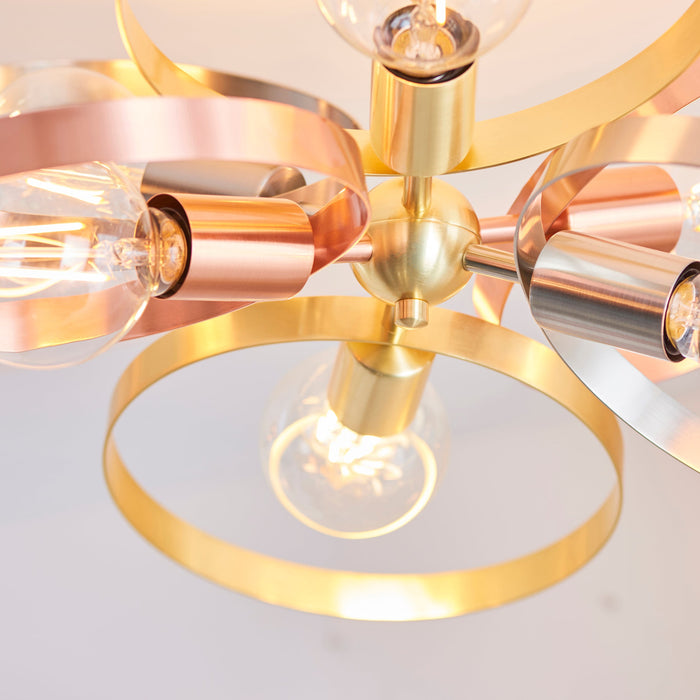 Endon 91935 Hoop 6lt Semi flush Brushed brass, nickel & copper plate 6 x 40W E27 GLS (Required) - westbasedirect.com