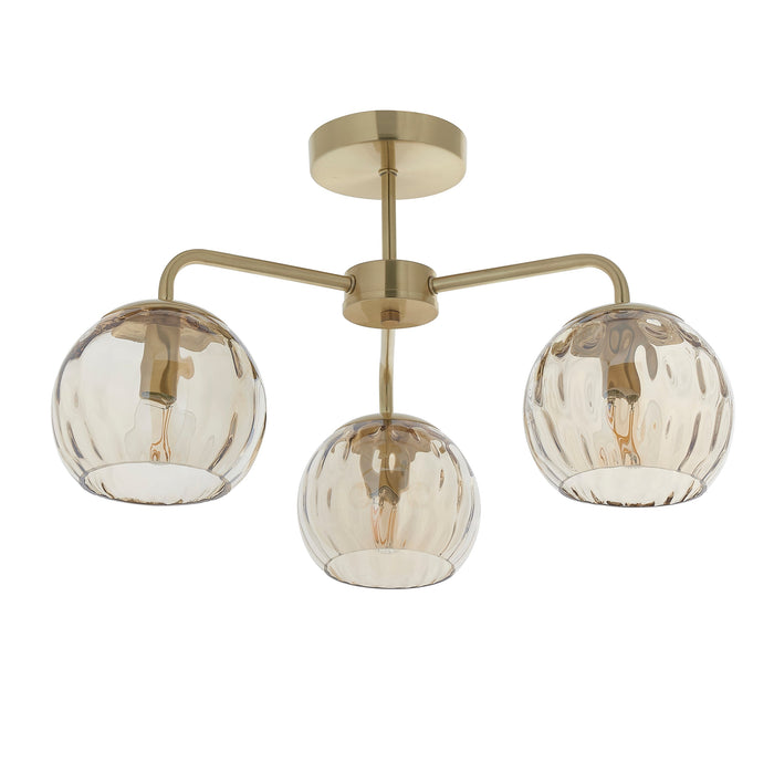 Endon 91968 Dimple 3lt Semi flush Satin brass plate & champagne lustre glass 3 x 25W E14 golf (Required) - westbasedirect.com