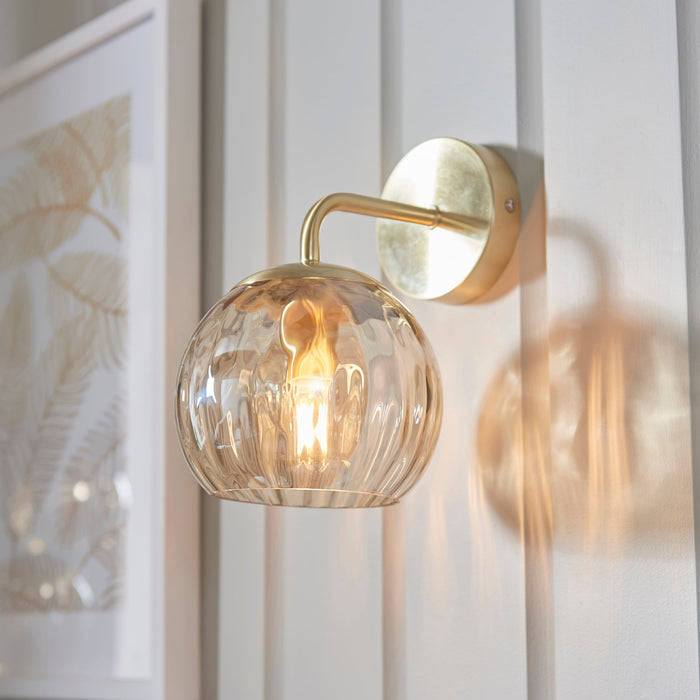 Endon 91970 Dimple 1lt Wall Satin brass plate & champagne lustre glass 25W E14 golf (Required) - westbasedirect.com