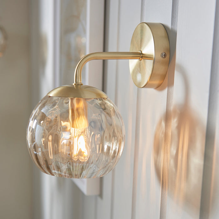 Endon 91970 Dimple 1lt Wall Satin brass plate & champagne lustre glass 25W E14 golf (Required) - westbasedirect.com