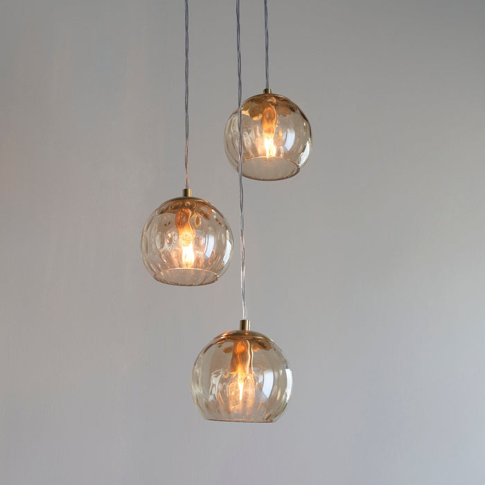 Endon 91971 Dimple 3lt Pendant Satin brass plate & champagne lustre glass 3 x 7W LED E14 (Required) - westbasedirect.com