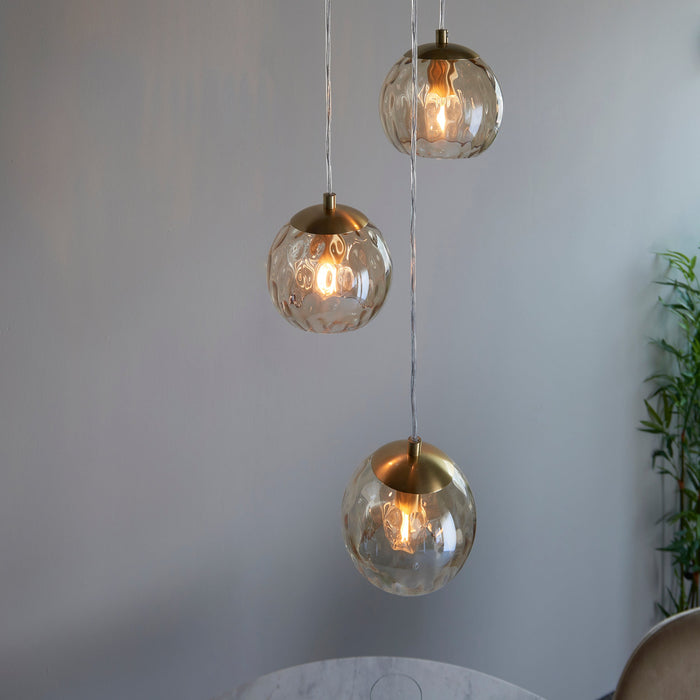 Endon 91971 Dimple 3lt Pendant Satin brass plate & champagne lustre glass 3 x 7W LED E14 (Required) - westbasedirect.com