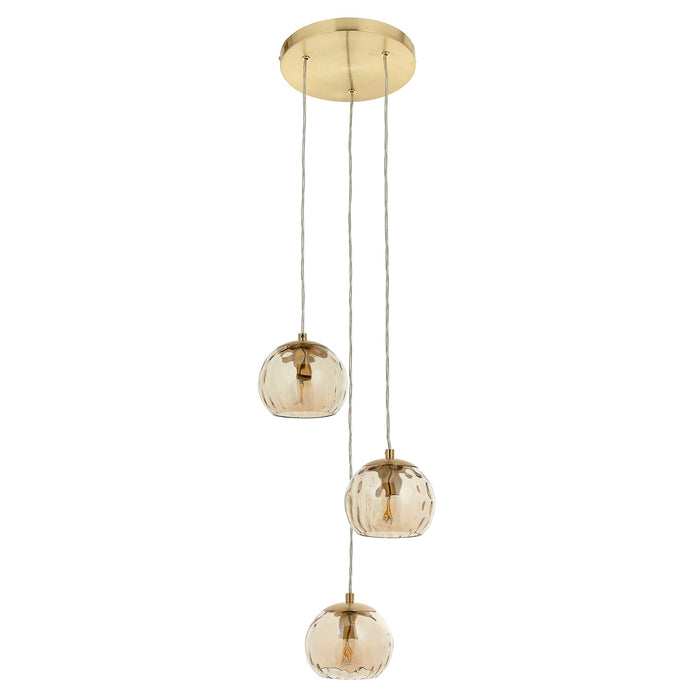 Endon 91971 Dimple 3lt Pendant Satin brass plate & champagne lustre glass 3 x 7W LED E14 (Required) - westbasedirect.com