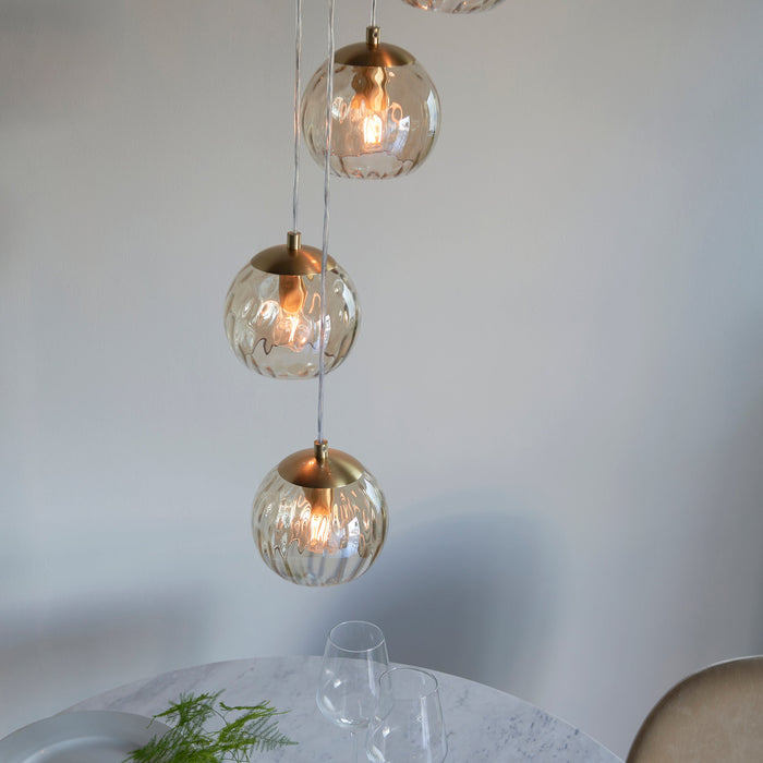 Endon 91972 Dimple 5lt Pendant Satin brass plate & champagne lustre glass 5 x 7W LED E14 (Required) - westbasedirect.com