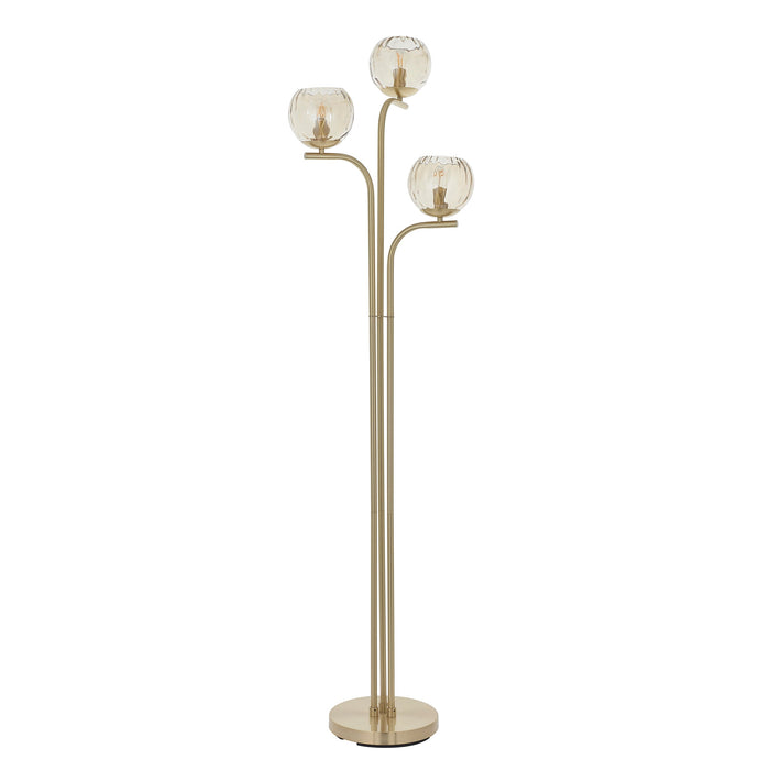 Endon 91974 Dimple 3lt Floor Satin brass plate & champagne lustre glass 3 x 25W E14 golf (Required) - westbasedirect.com