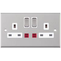 Selectric 7MPRO-124 7M-PRO 2 Gang 13A Switched DP Socket Outlet with Neon - Satin Chrome, White Insert