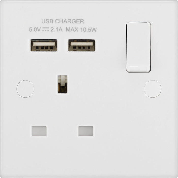 BG 921U2 White Square Edge 13A SP Single Socket + 2x USB - westbasedirect.com