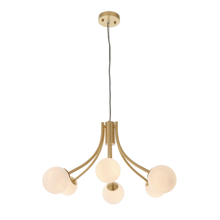 Endon 92217 Bloom 6lt Pendant Satin brass plate & opal glass 6 x 3W LED G9 (Required) - westbasedirect.com