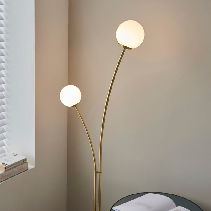 Endon 92219 Bloom 2lt Floor Satin brass plate & opal glass 2 x 3W LED G9 (Required) - westbasedirect.com