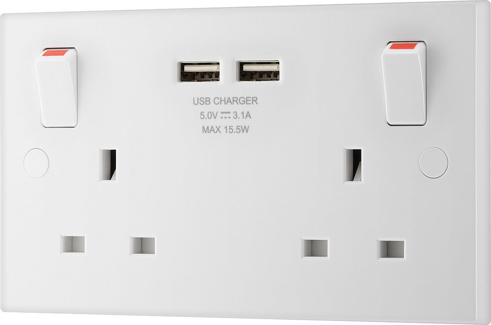 BG 922U3 White Square Edge 13A Double Socket + 2x USB (5 Pack) - westbasedirect.com