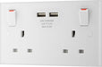 BG 922U3 White Square Edge 13A Double Socket + 2x USB (5 Pack) - westbasedirect.com