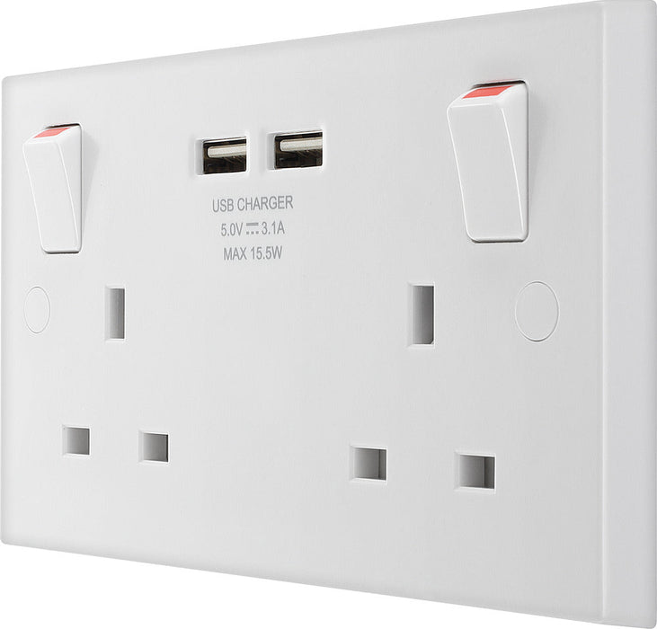 BG 922U3 White Square Edge 13A Double Socket + 2x USB (5 Pack) - westbasedirect.com