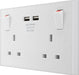 BG 922U3 White Square Edge 13A Double Socket + 2x USB (5 Pack) - westbasedirect.com