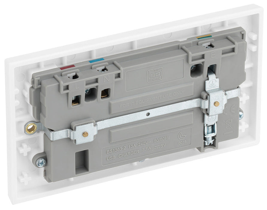 BG 922U33 White Square Edge 13A Double Socket + 3x USB - westbasedirect.com