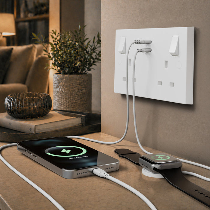 BG 922UCC22 White Square Edge 13A Double Switched Power Socket + 2xUSB-C (22W)