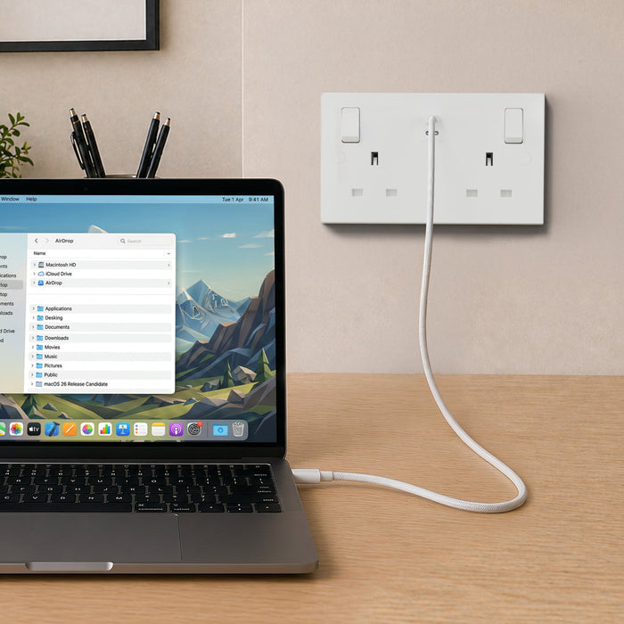 BG 922UCC65 White Square Edge 13A Double Switched Power Socket + 2xUSB-C (65W)