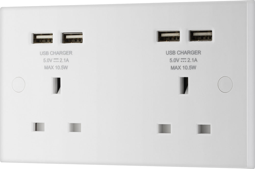 BG 924U44 White Square Edge 13A Double Socket + 4x USB - westbasedirect.com