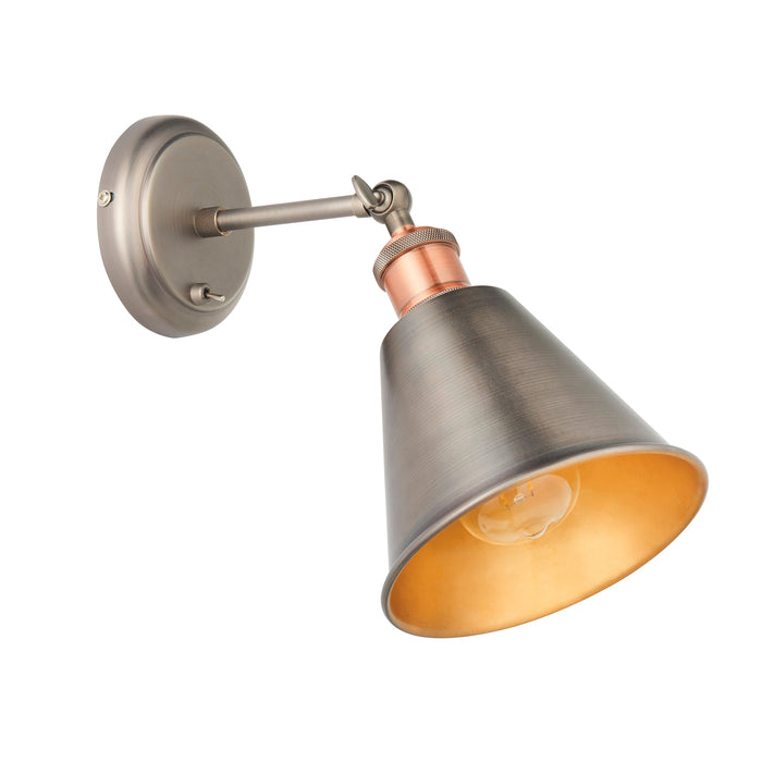 Endon 92866 Hal 1lt Wall Aged pewter & aged copper plate 10W LED E27 (Required) - westbasedirect.com