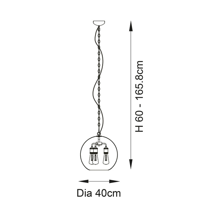 Endon 92988 Hal 3lt Pendant Clear glass, aged copper & pewter plate 3 x 10W LED E27 (Required) - westbasedirect.com