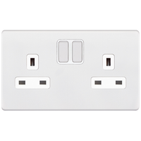 Selectric 5MPLUS-951 5M-PLUS Screwless 2 Gang 13A Switched SP Socket Outlet - Matt White, White Insert