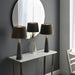 Endon 93424 Naia 1lt Table Charcoal ribbed glass, bright nickel plate & mocha velvet 40W E27 GLS (Required) - westbasedirect.com