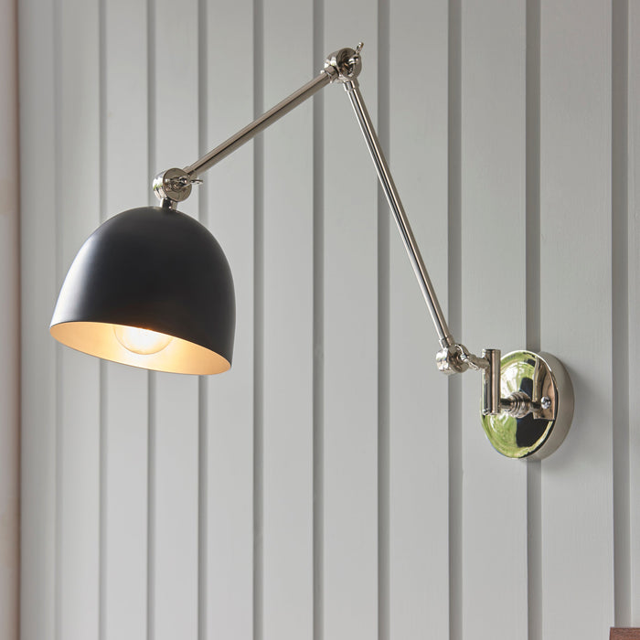 Endon 93431 Lehal 1lt Wall Polished nickel plate & matt black 10W LED E27 (Required) - westbasedirect.com