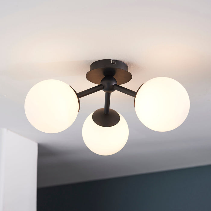 Endon 93489 Pulsa 3lt Semi flush Matt black & matt white glass 3 x 3W LED G9 (Required) - westbasedirect.com