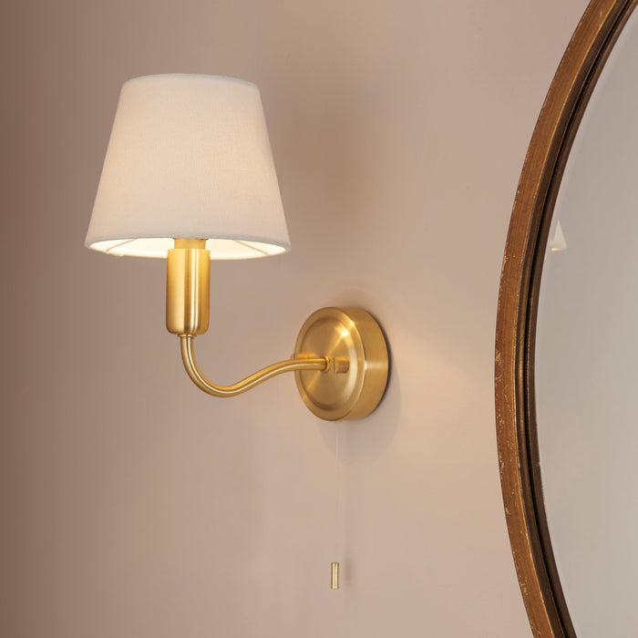 Endon 93852 Conway 1lt Wall Satin brass plate & ivory linen mix fabric 3W LED G9 (Required) - westbasedirect.com