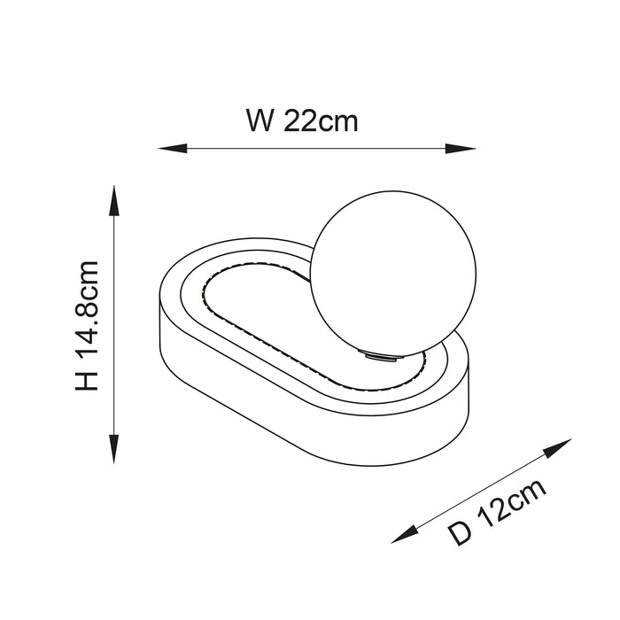 Endon 93868 Contour 1lt Table Gloss black glaze & matt opal glass 3W LED G9 (Required) - westbasedirect.com