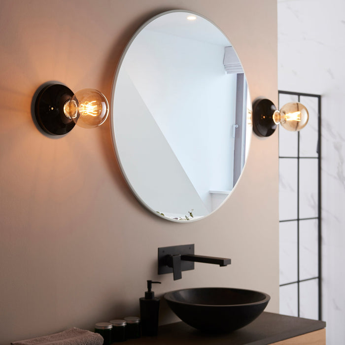 Endon 93995 Quay 1lt Flush Gloss black glaze & chrome plate 10W LED E27 (Required) - westbasedirect.com