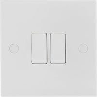 BG 942 White Square Edge Double Light Switch 10A