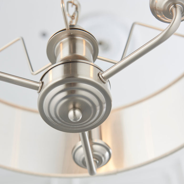 Endon 94361 Highclere 3lt Pendant Brushed chrome plate & natural linen 3 x 40W E14 candle (Required) - westbasedirect.com