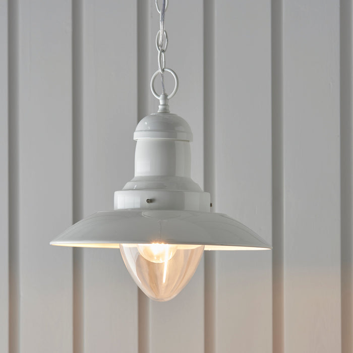 Endon 94371 Polperro 1lt Pendant Gloss cream & clear glass 42W E27 Eco GLS (Required) - westbasedirect.com