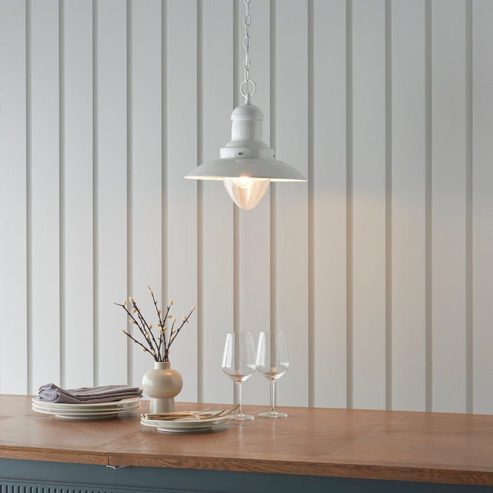 Endon 94371 Polperro 1lt Pendant Gloss cream & clear glass 42W E27 Eco GLS (Required) - westbasedirect.com