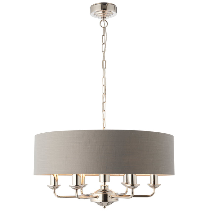 Endon 94373 Highclere 6lt Pendant Bright nickel plate & charcoal fabric 6 x 40W E14 candle (Required) - westbasedirect.com