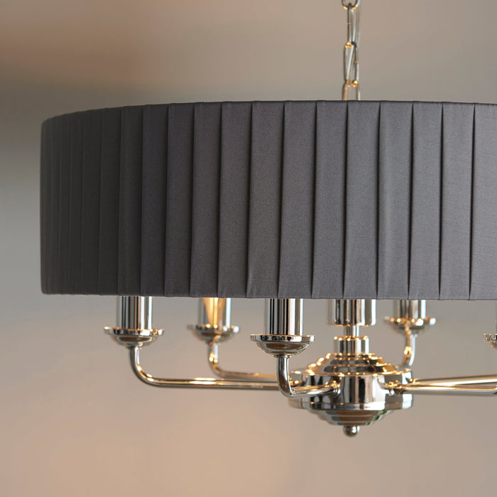 Endon 94397 Highclere 6lt Pendant Bright nickel plate & charcoal fabric 6 x 40W E14 candle (Required) - westbasedirect.com