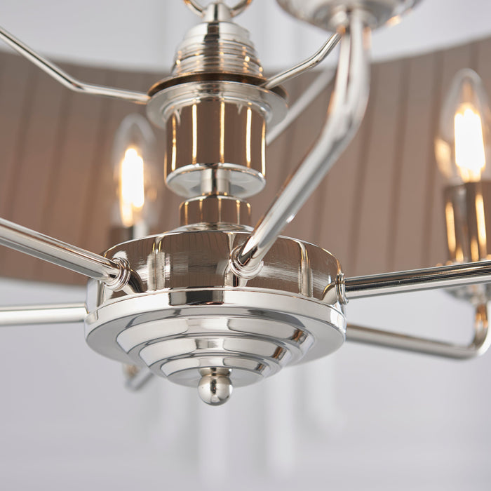 Endon 94397 Highclere 6lt Pendant Bright nickel plate & charcoal fabric 6 x 40W E14 candle (Required) - westbasedirect.com